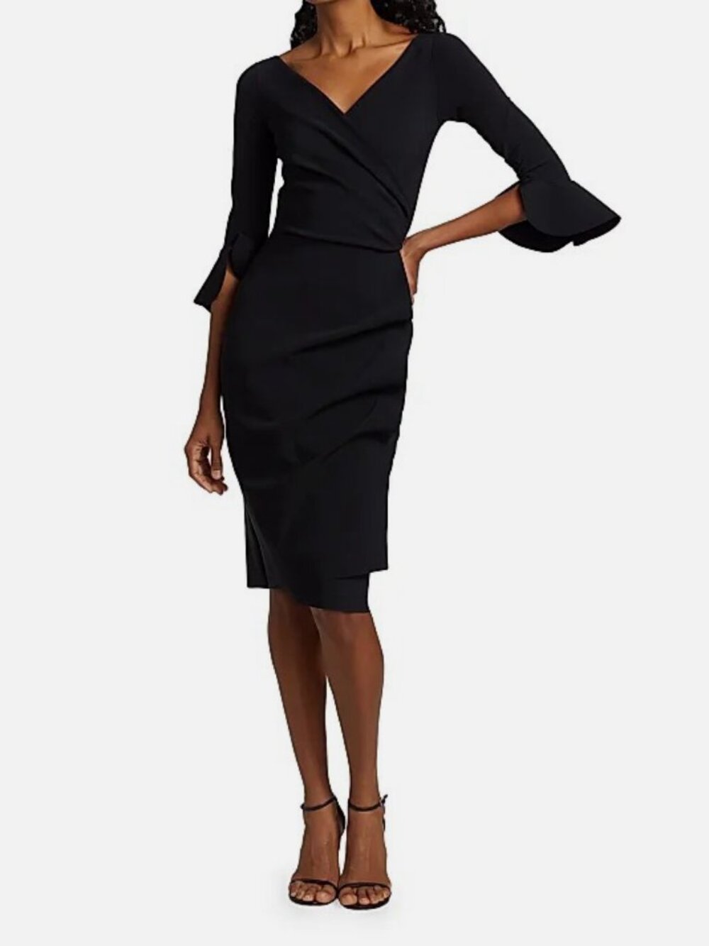 Chiara Boni La Petite Robe Women's Black Trina Ruffle Sheath Dress Size 54